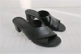 Tod's Crisscross Slide Sandals Black Leather Size 40 Mid-Heel Mules available at CelebrityOwned.com img_1