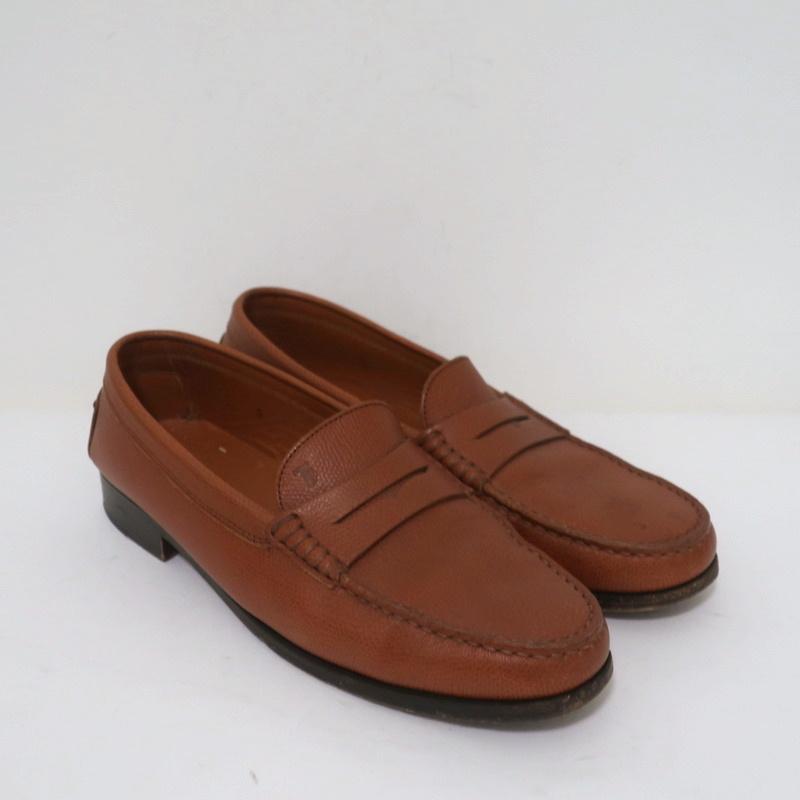 Tod's Penny Loafers Brown Grained Leather Size 9 Slip-On Flats available at CelebrityOwned.com img_1