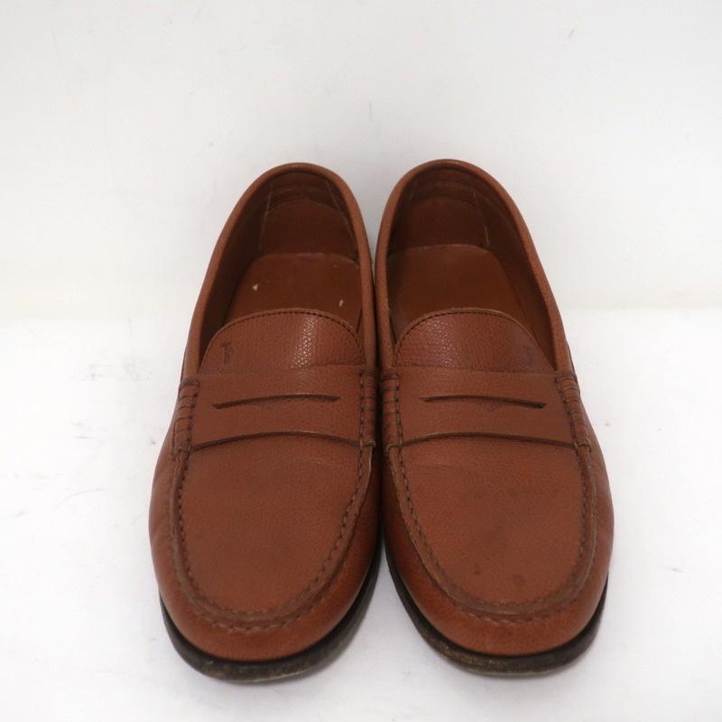 Tod's Penny Loafers Brown Grained Leather Size 9 Slip-On Flats