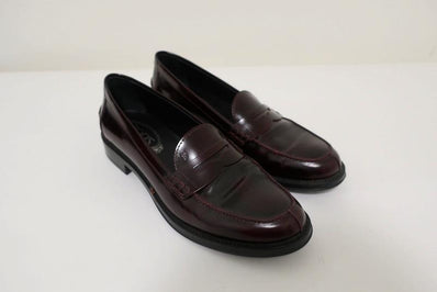 Tod's Penny Loafers Burgundy Glossy Leather Size 37.5 Slip-On Flats available at CelebrityOwned.com img_1