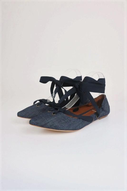 Tomas Maier Denim Lace-Up Flats Dark Blue Size 8.5 Ankle Wrap Pointed Toe New Tomas Maier Denim Lace-Up Flats Dark Blue Size 8.5 Ankle Wrap Pointed Toe New