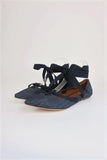 Tomas Maier Denim Lace-Up Flats Dark Blue Size 8.5 Ankle Wrap Pointed Toe NEW available at CelebrityOwned.com img_1
