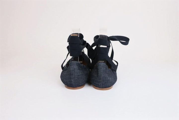 Tomas Maier Denim Lace-Up Flats Dark Blue Size 8.5 Ankle Wrap Pointed Toe NEW available at CelebrityOwned.com img_6