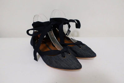 Tomas Maier Denim Lace-Up Flats Size 7.5 Pointed Toe available at CelebrityOwned.com img_1