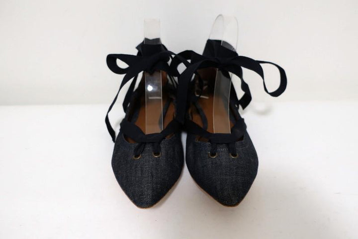 Tomas Maier Denim Lace-Up Flats Size 7.5 Pointed Toe available at CelebrityOwned.com img_3