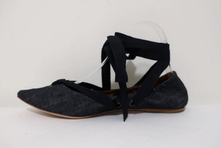 Tomas Maier Denim Lace-Up Flats Size 7.5 Pointed Toe available at CelebrityOwned.com img_6