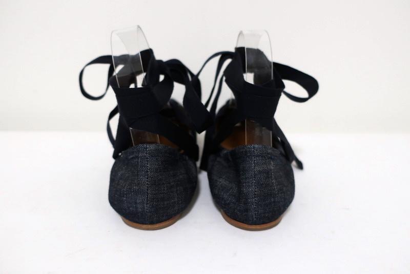 Tomas Maier Denim Lace-Up Flats Size 7.5 Pointed Toe available at CelebrityOwned.com img_7