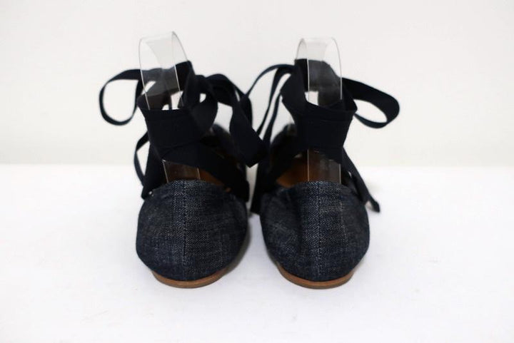 Tomas Maier Denim Lace-Up Flats Size 7.5 Pointed Toe available at CelebrityOwned.com img_7