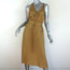 Tomas Maier Dress Yellow Printed Satin Size 6 Sleeveless Belted NEW
