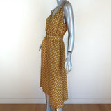 Tomas Maier Dress Yellow Printed Satin Size 6 Sleeveless Belted NEW available at CelebrityOwned.com img_4