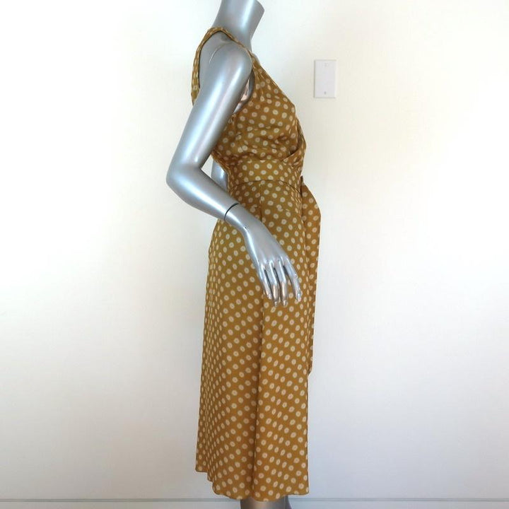 Tomas Maier Dress Yellow Printed Satin Size 6 Sleeveless Belted NEW available at CelebrityOwned.com img_5