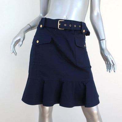 Tory Burch Belted Skirt Dacey Navy Ruffled Stretch Cotton Size 6 NEW available at CelebrityOwned.com img_1