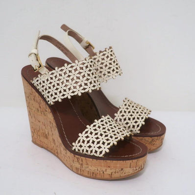 Tory Burch Cork Platform Wedge Sandals Cream Daisy Cutout Leather Size 6.5 available at CelebrityOwned.com img_1