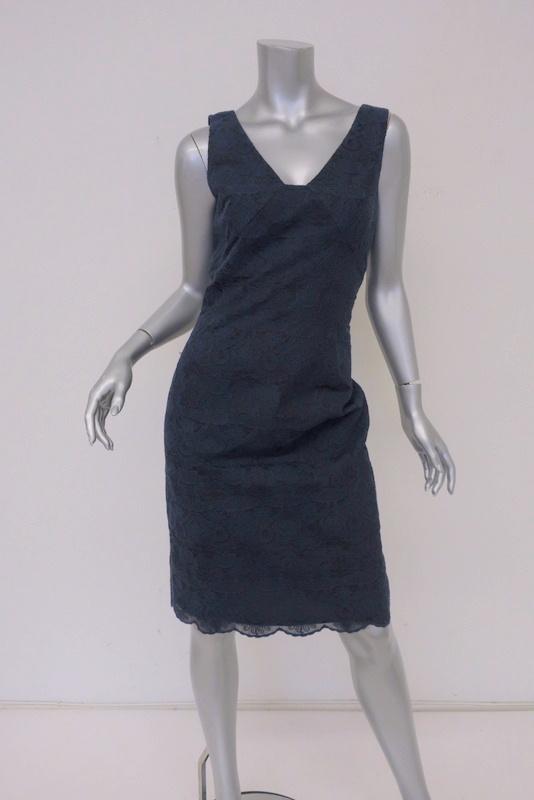 Tory Burch Dress Cameron Navy Embroidered Lace Size 6 Scalloped-Hem Sheath available at CelebrityOwned.com img_2