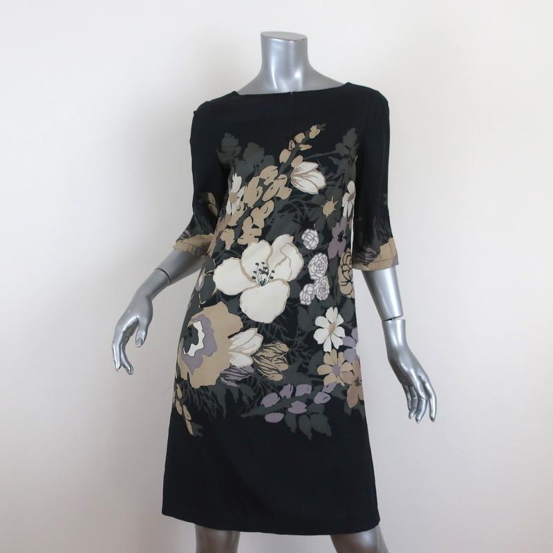 Tory Burch Dress Charcoal/Multi Floral Print Silk Size 2 Boatneck Shift available at CelebrityOwned.com img_1