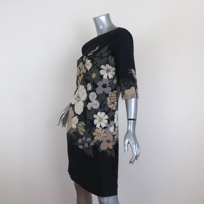 Tory Burch Dress Charcoal/Multi Floral Print Silk Size 2 Boatneck Shift available at CelebrityOwned.com img_3