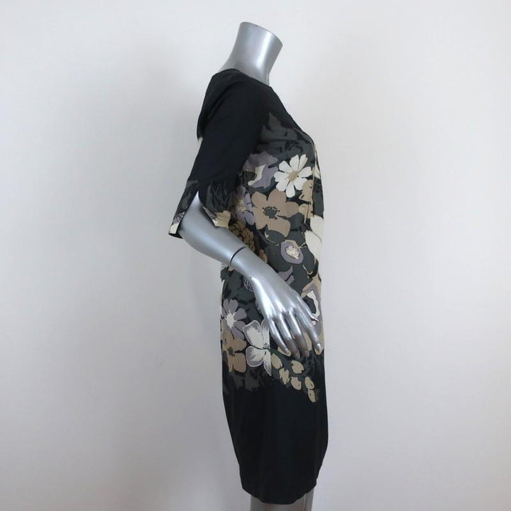 Tory Burch Dress Charcoal/Multi Floral Print Silk Size 2 Boatneck Shift available at CelebrityOwned.com img_4