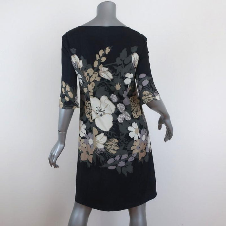 Tory Burch Dress Charcoal/Multi Floral Print Silk Size 2 Boatneck Shift available at CelebrityOwned.com img_5