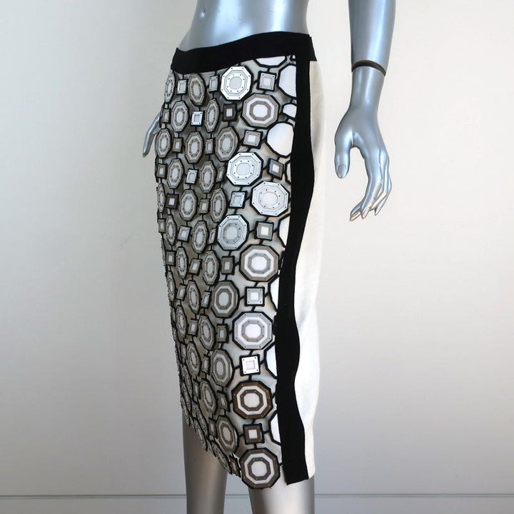 Tory Burch Pencil Skirt Gloria Metal-Embellished Guipure Lace &amp; Linen Size 6 available at CelebrityOwned.com img_3