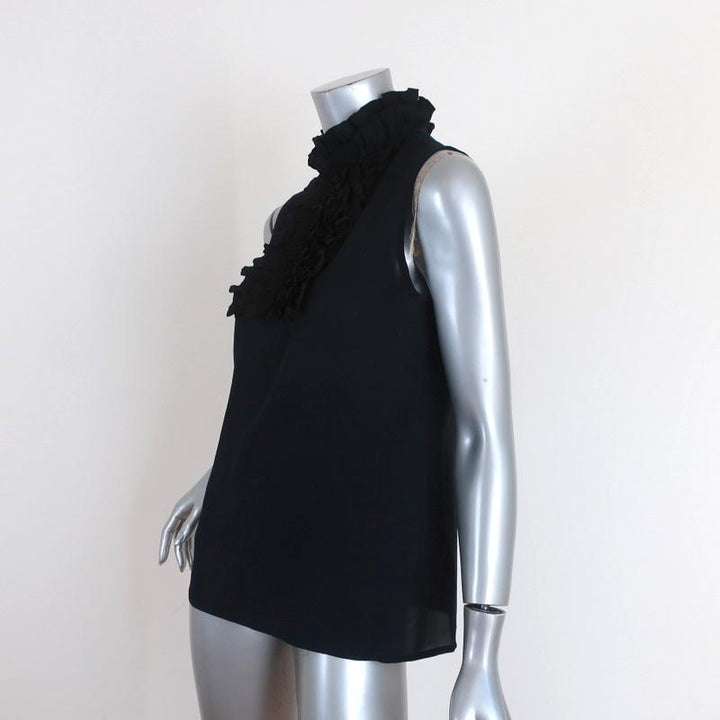 Tory Burch Ruffle Bib Top Navy/Black Silk Size 2 Sleeveless Blouse available at CelebrityOwned.com img_3