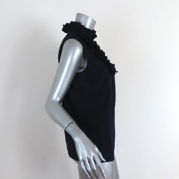Tory Burch Ruffle Bib Top Navy/Black Silk Size 2 Sleeveless Blouse available at CelebrityOwned.com img_4