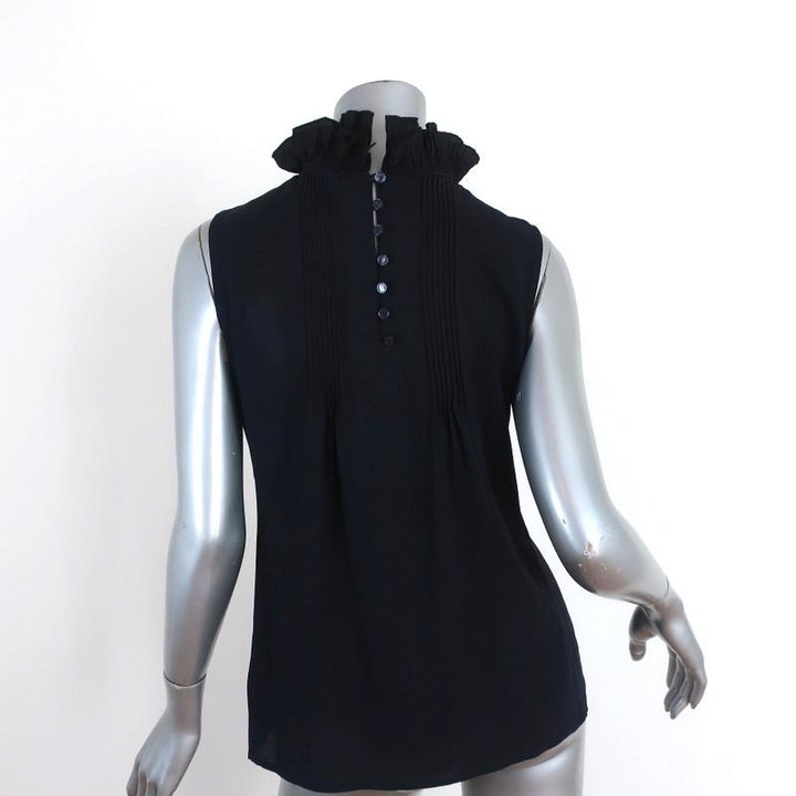 Tory Burch Ruffle Bib Top Navy/Black Silk Size 2 Sleeveless Blouse available at CelebrityOwned.com img_5
