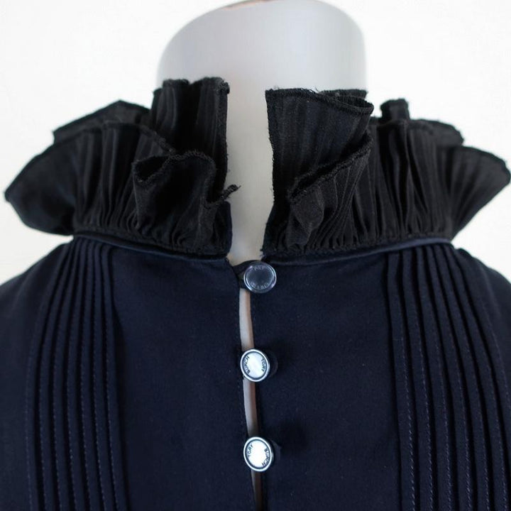 Tory Burch Ruffle Bib Top Navy/Black Silk Size 2 Sleeveless Blouse available at CelebrityOwned.com img_6