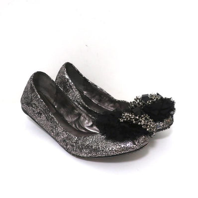 Tory Burch Scrunch Ballet Flats Amelia Crystal-Embellished Silver Leather Size 8 available at CelebrityOwned.com img_1