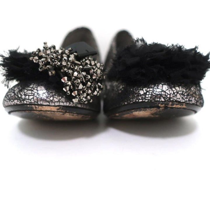 Tory Burch Scrunch Ballet Flats Amelia Crystal-Embellished Silver Leather Size 8 available at CelebrityOwned.com img_5