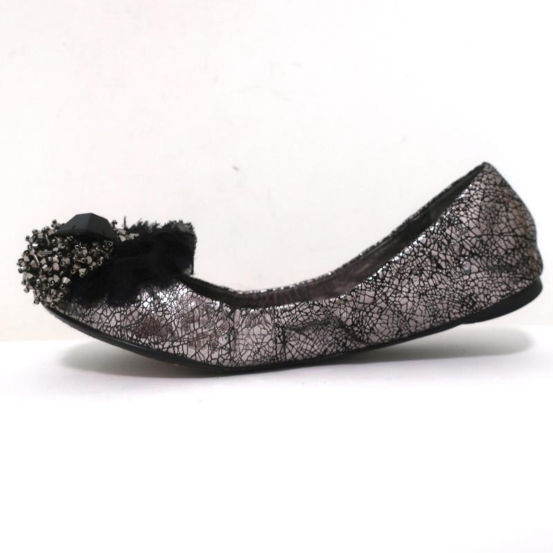 Tory Burch Scrunch Ballet Flats Amelia Crystal-Embellished Silver Leather Size 8 available at CelebrityOwned.com img_7