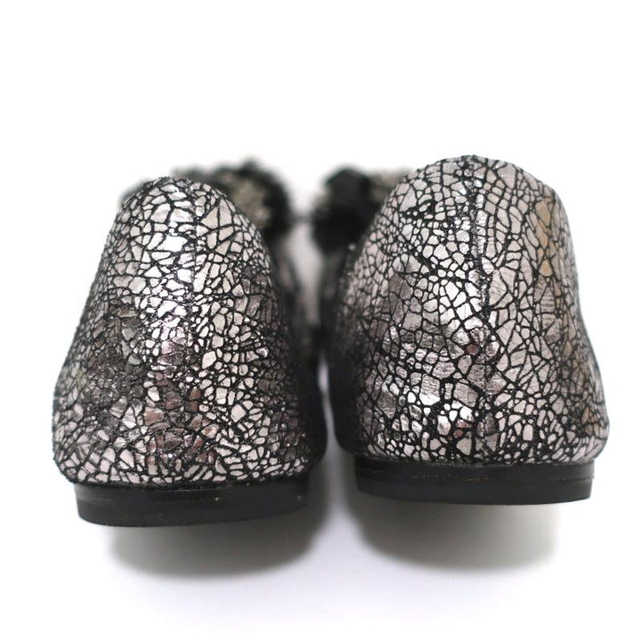 Tory Burch Scrunch Ballet Flats Amelia Crystal-Embellished Silver Leather Size 8 available at CelebrityOwned.com img_8