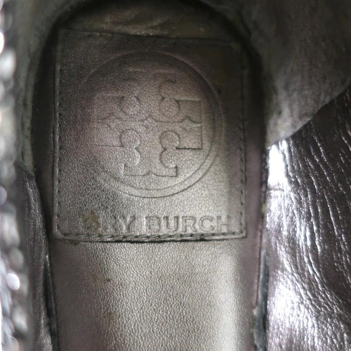 Tory Burch Scrunch Ballet Flats Amelia Crystal-Embellished Silver Leather Size 8 available at CelebrityOwned.com img_9