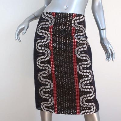 Tory Burch Skirt Navy/Brown Eyelet-Embroidered Size 6 NEW available at CelebrityOwned.com img_1