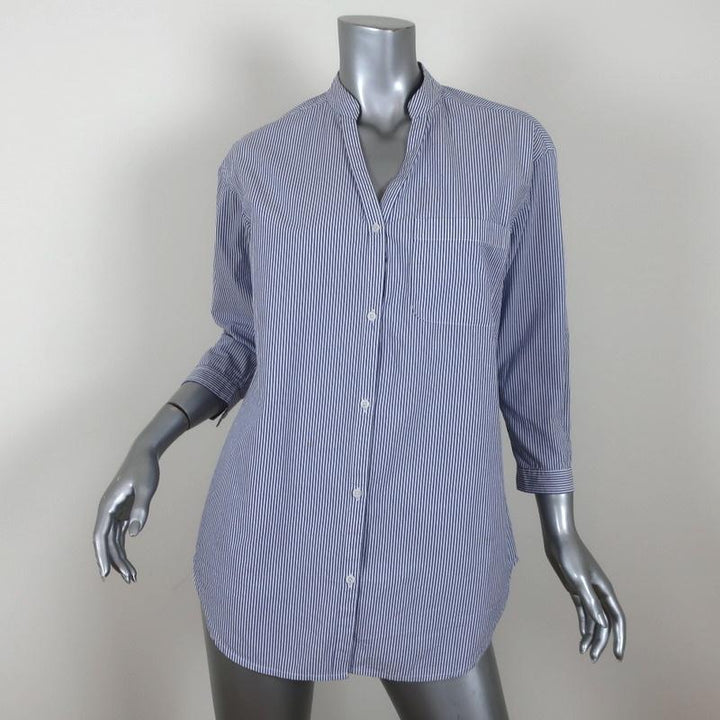 Trouve Striped Shirt Blue/White Cotton Size Extra Small Long Sleeve Tunic Top available at CelebrityOwned.com img_1