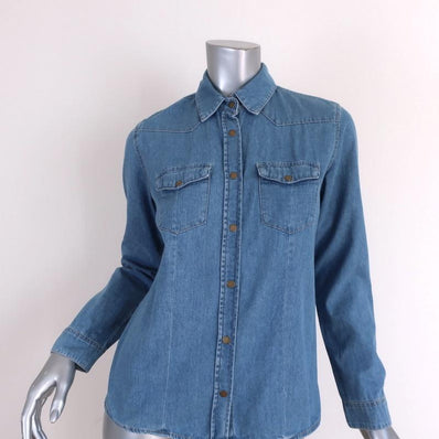 Tucci Jeans Denim Shirt Blue Cotton Size Small Long Sleeve Top available at CelebrityOwned.com img_1
