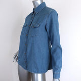 Tucci Jeans Denim Shirt Blue Cotton Size Small Long Sleeve Top available at CelebrityOwned.com img_2