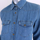 Tucci Jeans Denim Shirt Blue Cotton Size Small Long Sleeve Top available at CelebrityOwned.com img_3