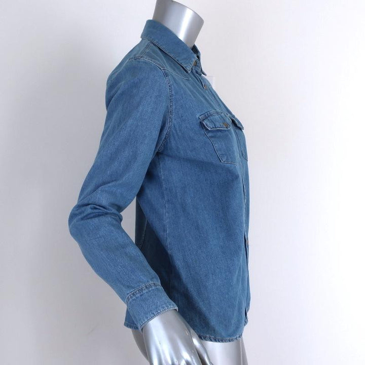 Tucci Jeans Denim Shirt Blue Cotton Size Small Long Sleeve Top available at CelebrityOwned.com img_4