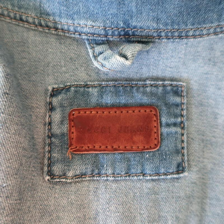 Tucci Jeans Denim Shirt Blue Cotton Size Small Long Sleeve Top available at CelebrityOwned.com img_7