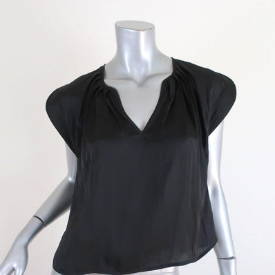 Ulla Johnson Blouse Annelise Black Matte Satin Size 2 Cap Sleeve Top available at CelebrityOwned.com img_1