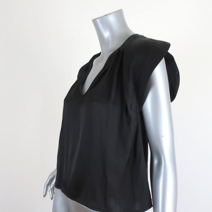 Ulla Johnson Blouse Annelise Black Matte Satin Size 2 Cap Sleeve Top available at CelebrityOwned.com img_2