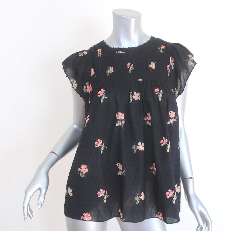 Ulla Johnson Blouse Astrid Black Floral Print Swiss Dot Cotton Top Size 6 available at CelebrityOwned.com img_1