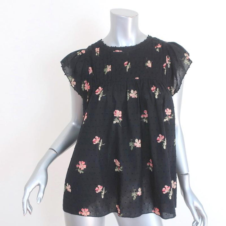 Ulla Johnson Blouse Astrid Black Floral Print Swiss Dot Cotton Top Size 6 available at CelebrityOwned.com img_1