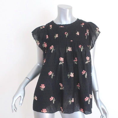 Ulla Johnson Blouse Astrid Black Floral Print Swiss Dot Cotton Top Size 6 available at CelebrityOwned.com img_1