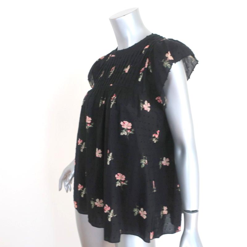 Ulla Johnson Blouse Astrid Black Floral Print Swiss Dot Cotton Top Size 6 available at CelebrityOwned.com img_2
