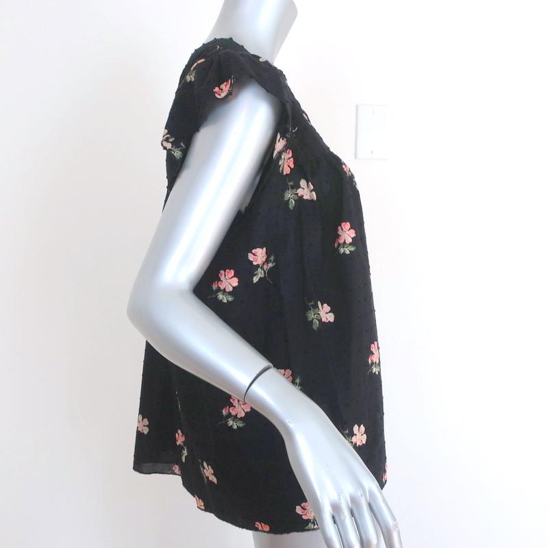 Ulla Johnson Blouse Astrid Black Floral Print Swiss Dot Cotton Top Size 6 available at CelebrityOwned.com img_4