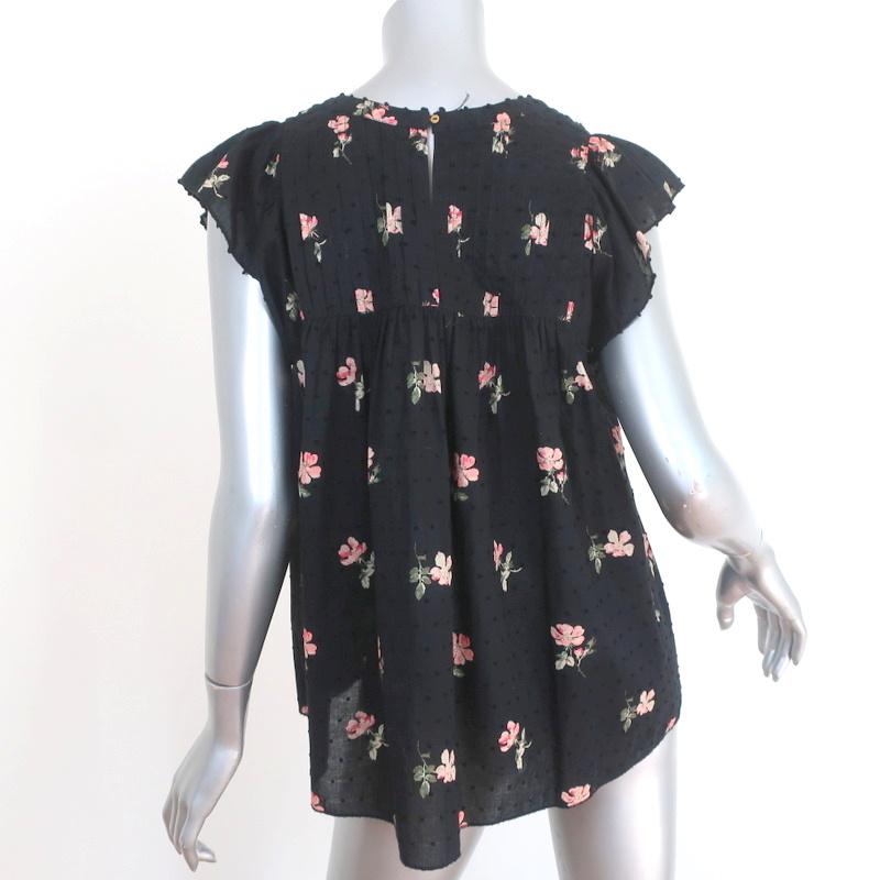 Ulla Johnson Blouse Astrid Black Floral Print Swiss Dot Cotton Top Size 6 available at CelebrityOwned.com img_5