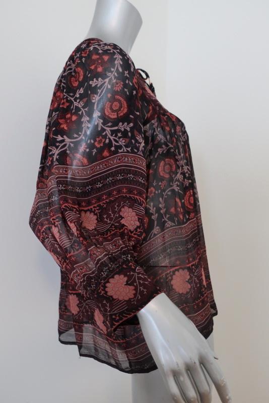 Ulla Johnson Blouse Bea Black/Red Floral Print Silk Size 0 Peasant Top available at CelebrityOwned.com img_2