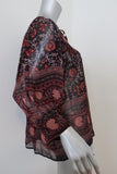 Ulla Johnson Blouse Bea Black/Red Floral Print Silk Size 0 Peasant Top available at CelebrityOwned.com img_2