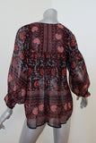 Ulla Johnson Blouse Bea Black/Red Floral Print Silk Size 0 Peasant Top available at CelebrityOwned.com img_5